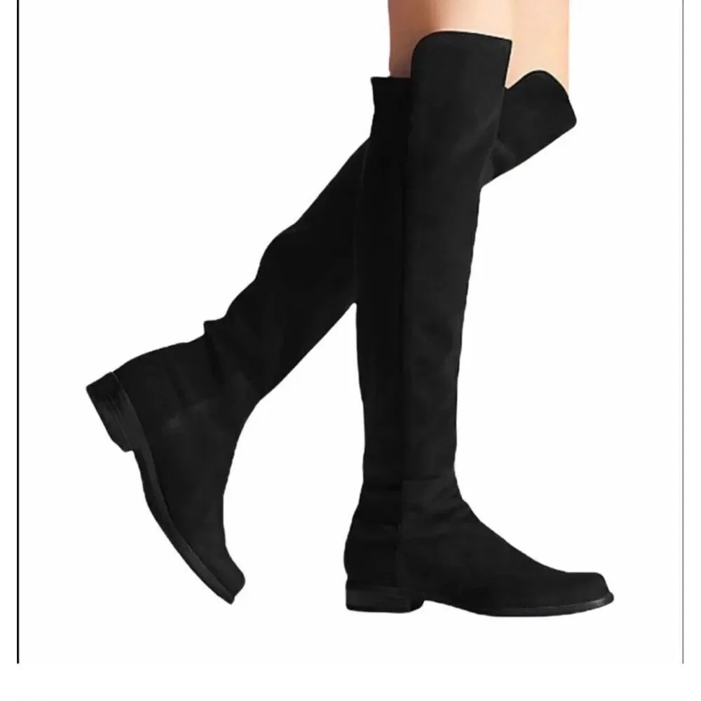 STUART WEITZMAN Black Suede 5050 Over The Knee Boots Size 8.5 Flat Block Heel